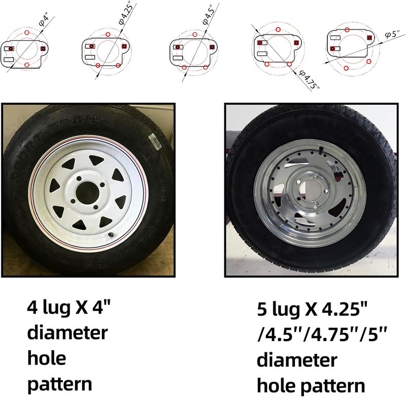 Joroamp Trailer Spare Tire Mount, Boat Utility Enclosed Trailer Accessories, Fits Most 4 ,5 & 6 Lugs Wheels, Hold 4″, 4.25".4.5″, 4.75″,5.0",5.32" and 5.5″Bolt Patterns, 120 LBS - Image 5